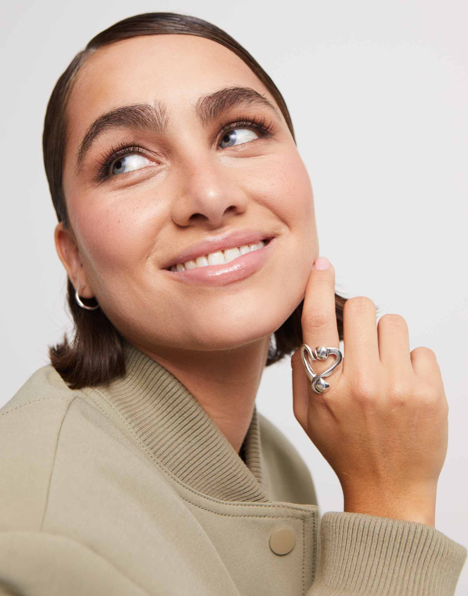 Open ring with a nailed heart, Silver, large thumbnail